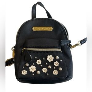 Betsey Johnson Black crossbody with Floral Accents